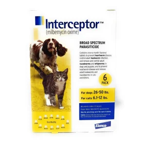 Elanco Interceptor 6 Chewable Tablets Yellow/Jaune 26-50 lb
